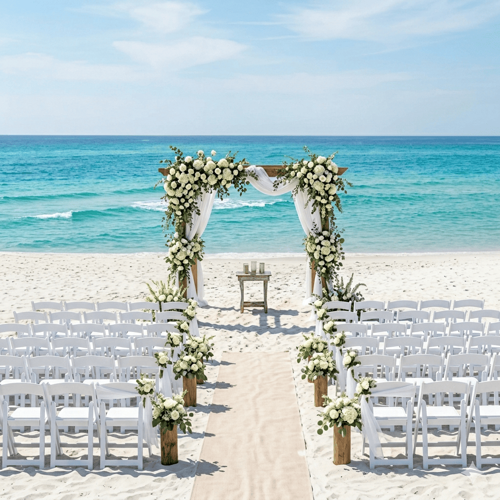 Beach ceremony set up on the sand