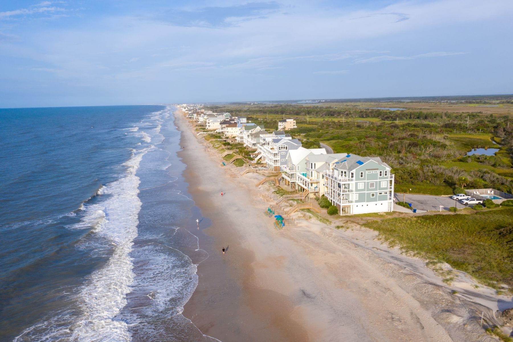 Aerial view of oceanfront homes in North Topsail Beach
