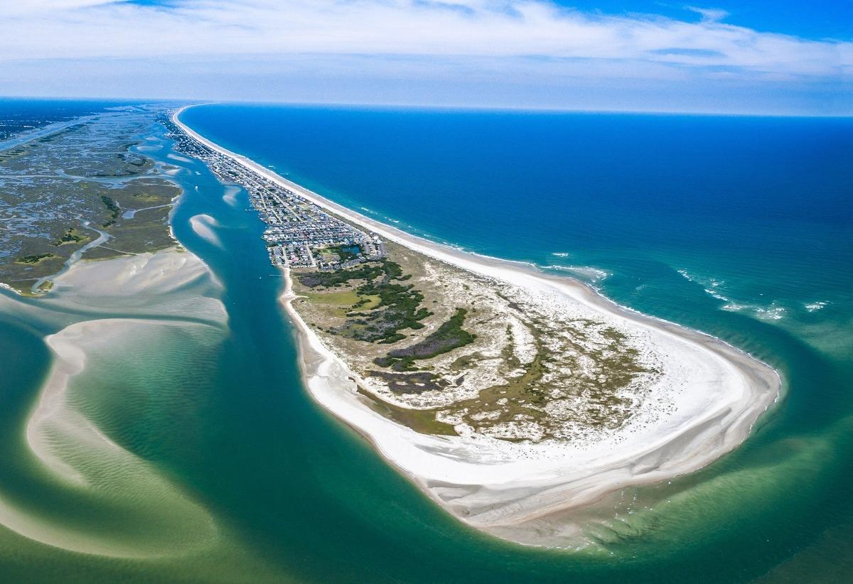 Aerial view of Topsail Beach and the south-end point